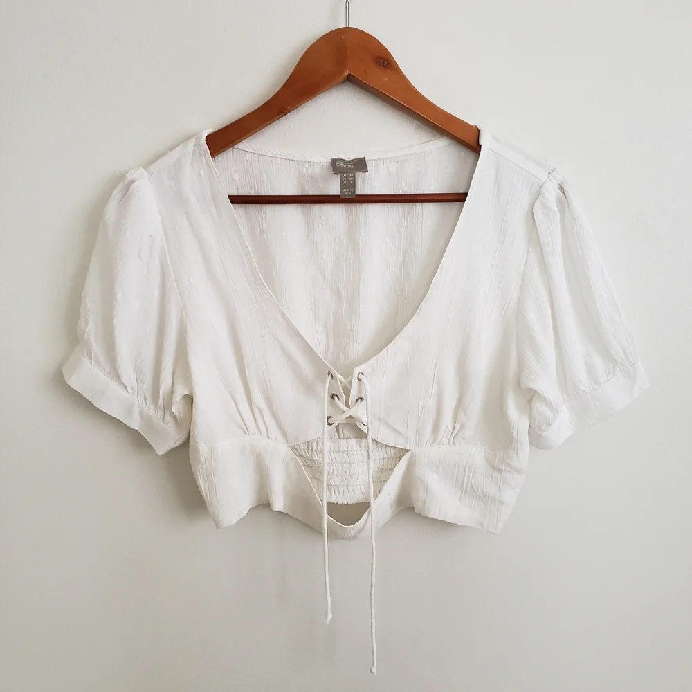ASOS white lace up cutout crop top - Picture 2 of 7